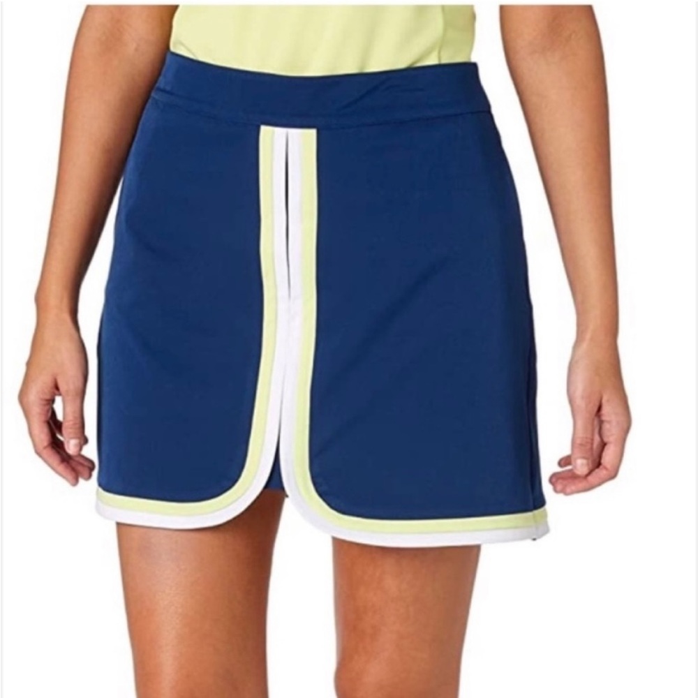 Lady Hagen | Navy Blue Lime Green & White Stripe Golf Skort
